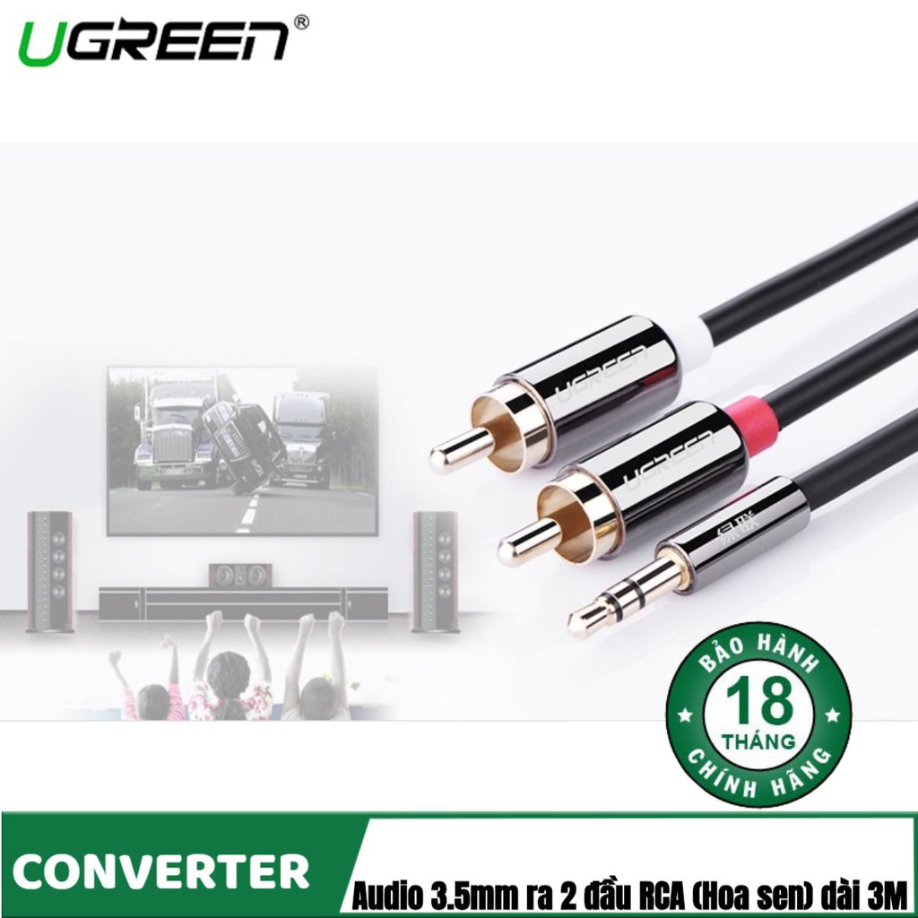 Cáp Audio 3.5mm Ra 2 Đầu bông sen Cao Cấp Chính Hãng Ugreen 10749 10583 10584 10590 10591 AV116