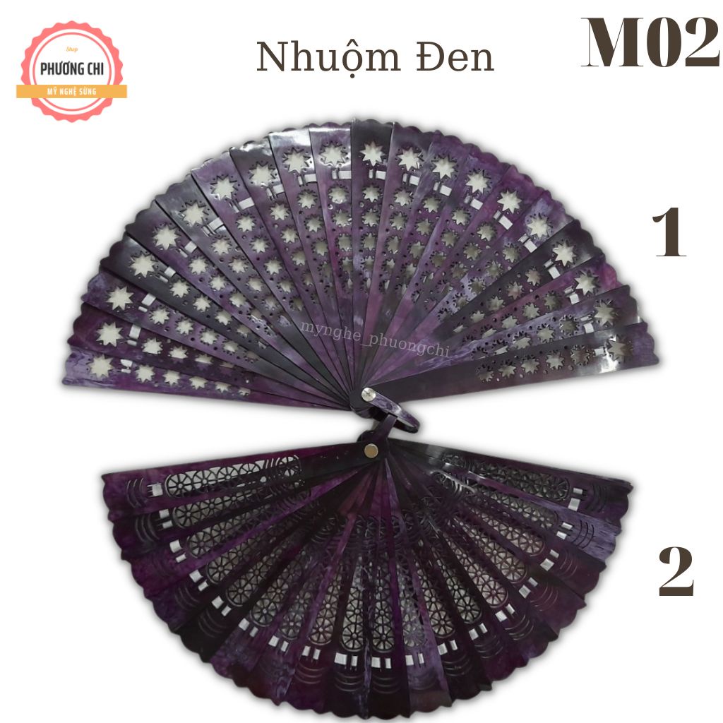Quạt sừng trâu phong thủy , quạt cầm tay trưng bày, hầu đồng hàng đẹp, tặng kèm 1 hộp gỗ | Mỹ nghệ phương chi