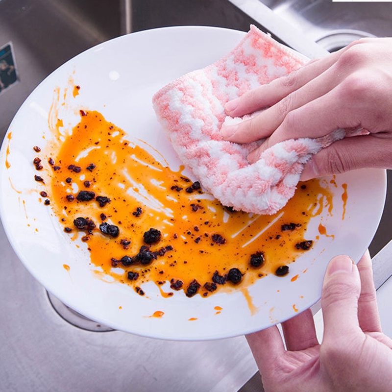 Khăn Nhung San Hô Lau Chén Dĩa Thấm Hút Không Dính Không Xơ Vải Cho Nhà Bếp HHTJP5