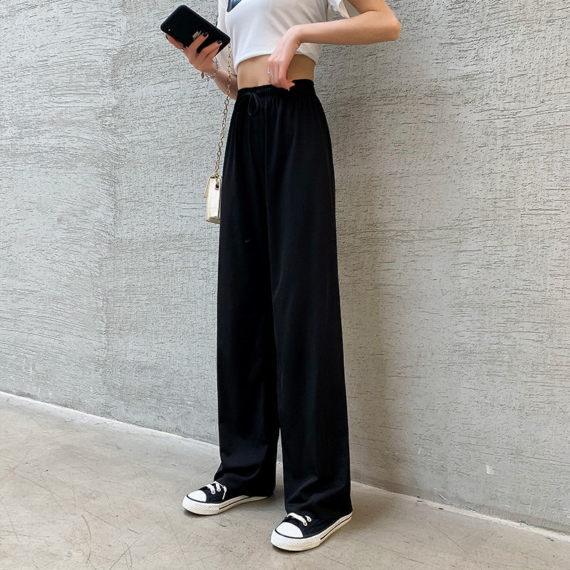 Wide leg pants women spring and summer knitted high waist ice silk drape loose small straight straight mopping pants new