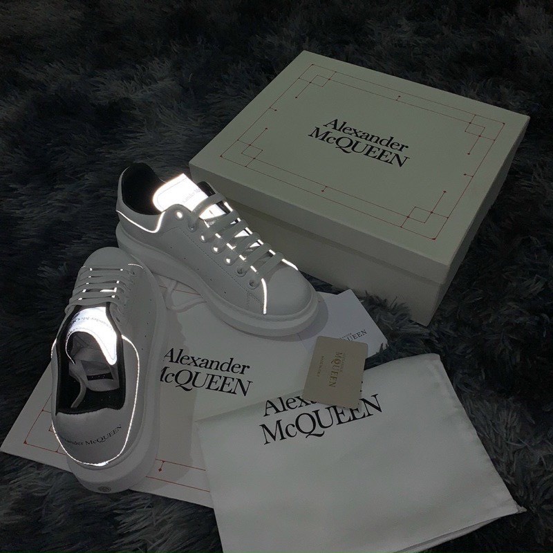 Giày Mc Queen phản quang Dây Lụa, MCQ Trắng phản quang Chuẩn 1.1, Sneaker Nam Nữ Full Box Bill