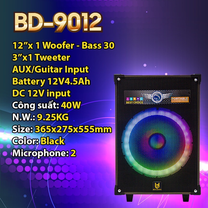 Loa Bluetooth Karaoke BD-9012 Việt Star Quốc Tế, bảo hành 12 tháng