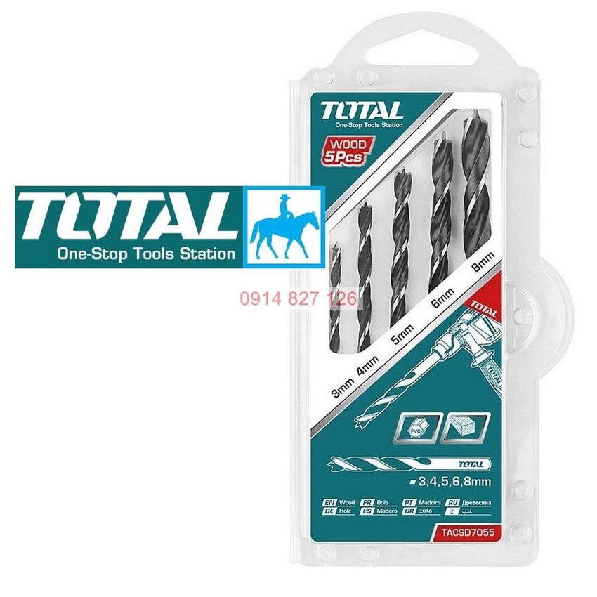 Combo 5 mũi khoan gỗ TOTAL TACSD7055, được làm bằng chất liệu thép cao cấp, Bh 6 tháng Kouritsu Official Store