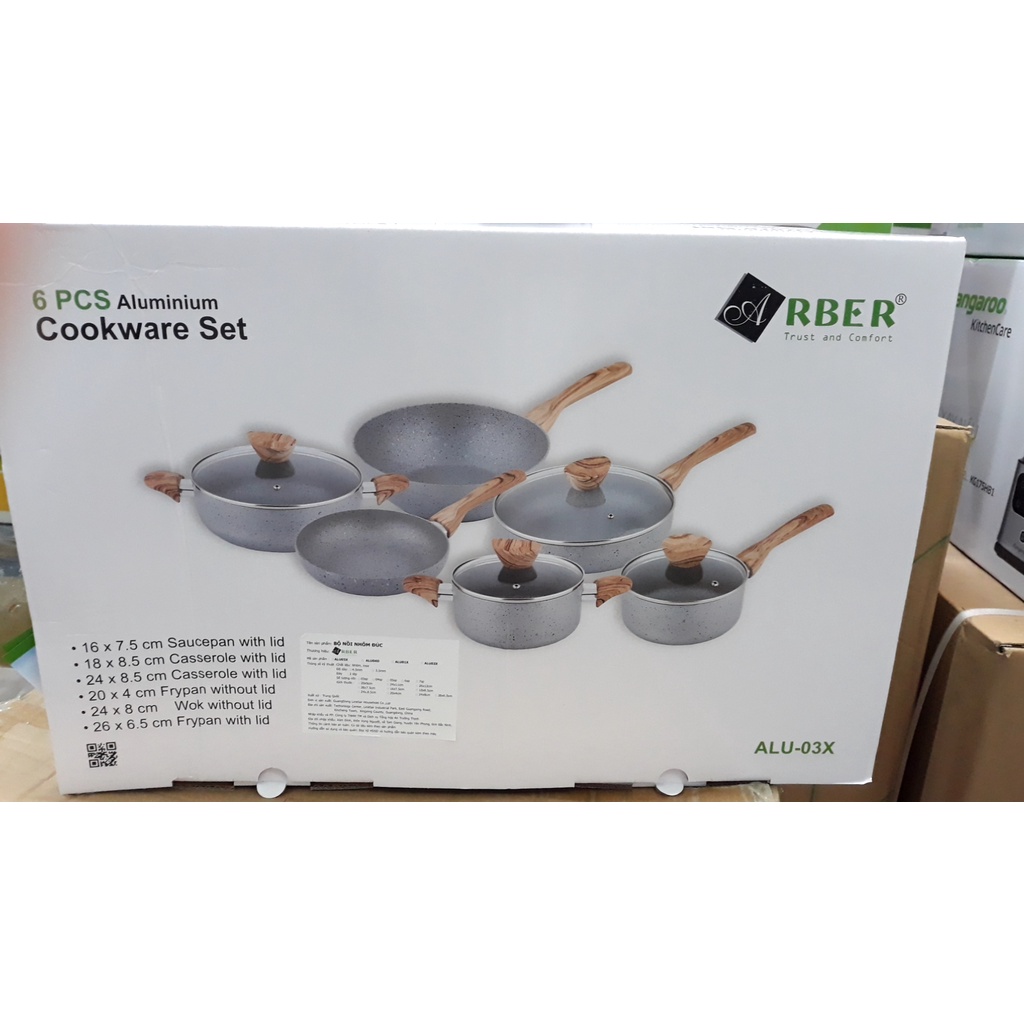 Bộ nồi nhôm đúc đáy từ 6 chiếc cao cấp ARBER Aluminium ALU03X hàng chính hãng bảo hành 12 tháng