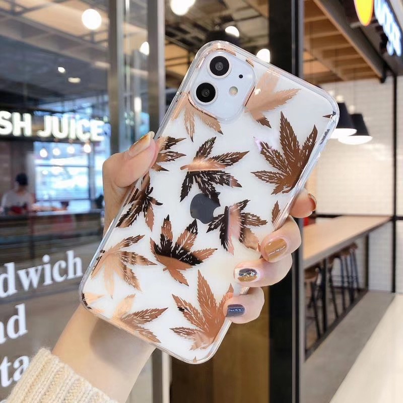 Golden hemp leaf Ốp lưng điện thoại iPhone11 Ốp lưng 11Promax 7Plus 7 8 8 X XR XSmax SE2020 Ốp lưng điện thoại Iphone vỏ mềm