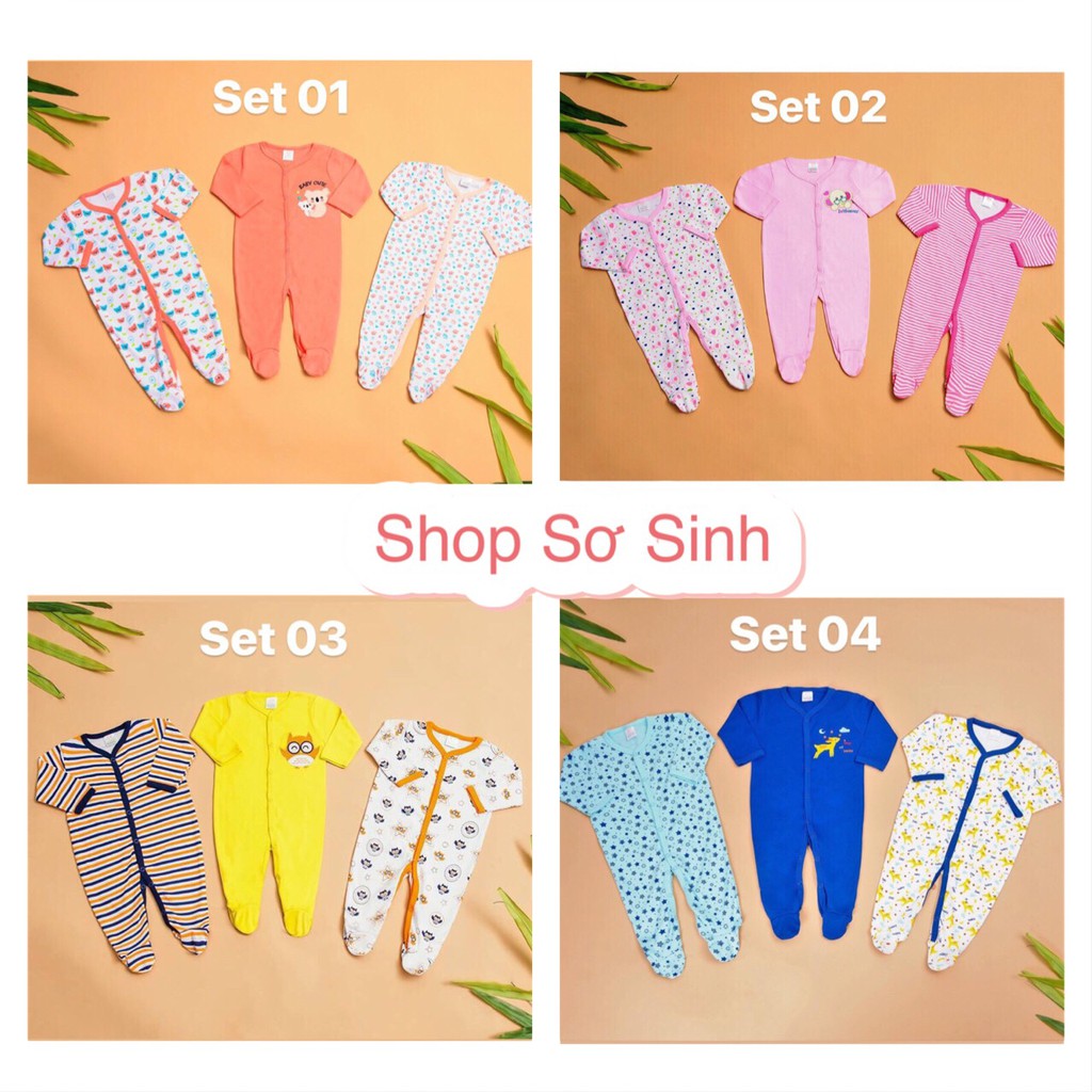 Set 3 bộ Body liền quần có tất cho bé sơ sinh - BD21