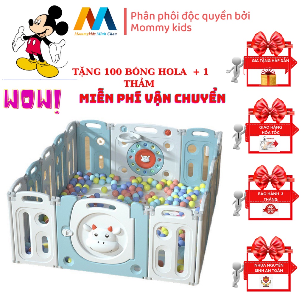 Bộ quây cũi MommyKids Minh Chau , mẫu micky, Gấu gấp gọn chất liệu nhựa nguyên sinh