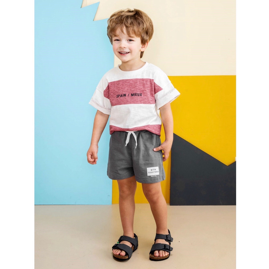 Áo trẻ em cotton xước chữ Spain Pe-tite Mieu. HA0497