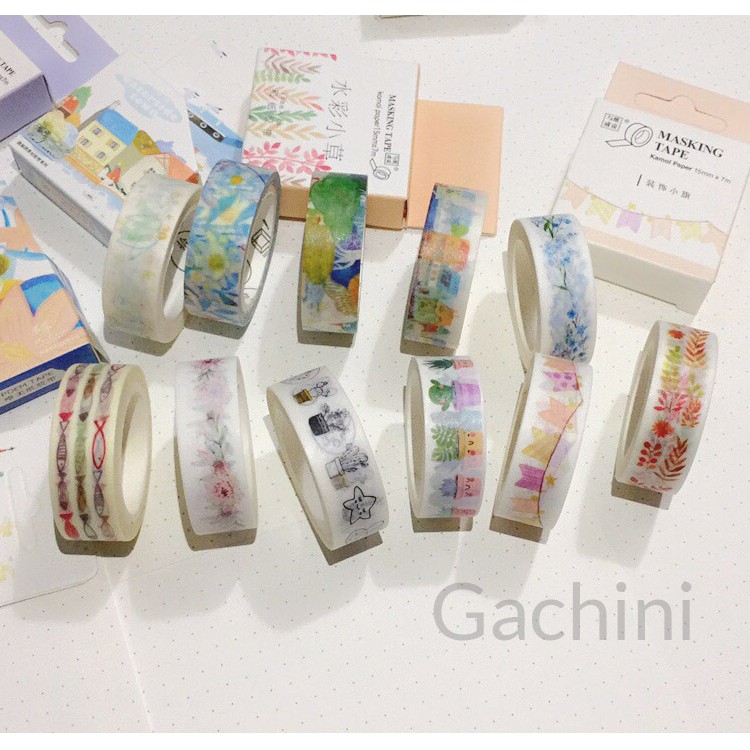 Băng dính washi tape hoa cỏ trang trí planner, bujo, scrapbook cực xinh WST118