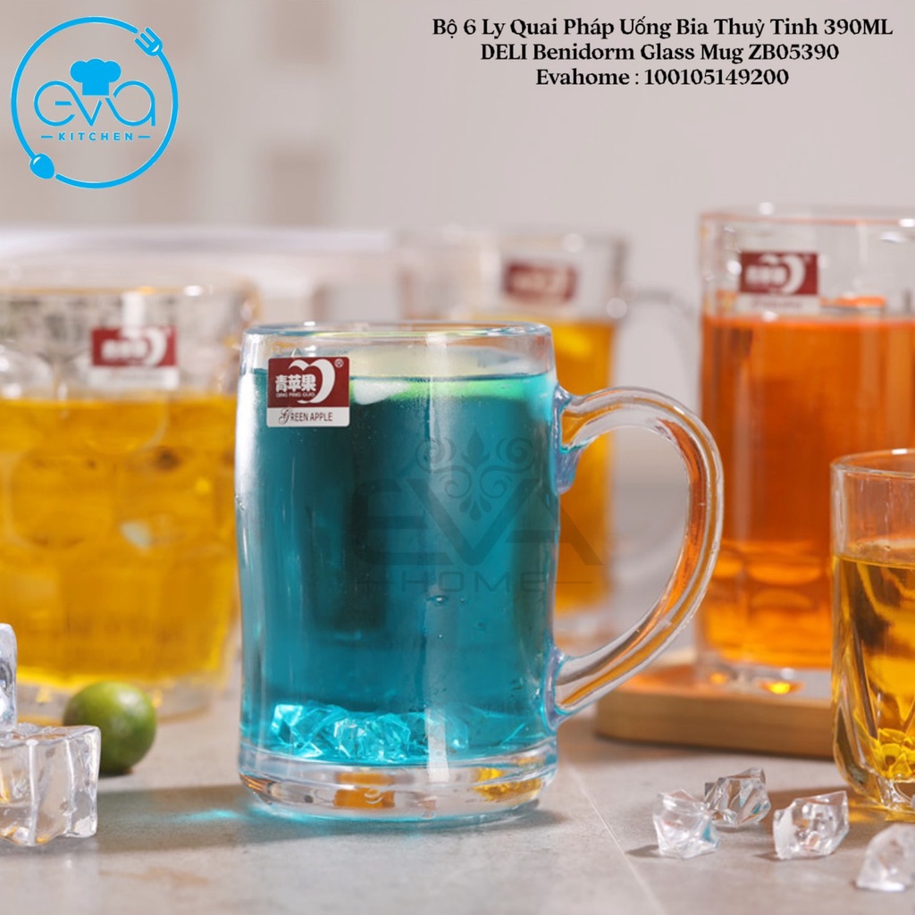 Bộ 6 Ly Quai Pháp Uống Bia Thuỷ Tinh 390ML DELI Benidorm Glass Mug 11.7 OZ ZB05390