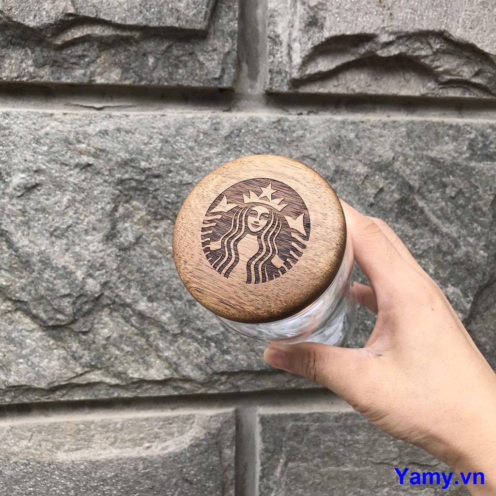 STARBUCKS Ly Uống Nước Starbuck Bằng Thủy Tinh Có Nắp Gỗ Tiện Dụng 2018