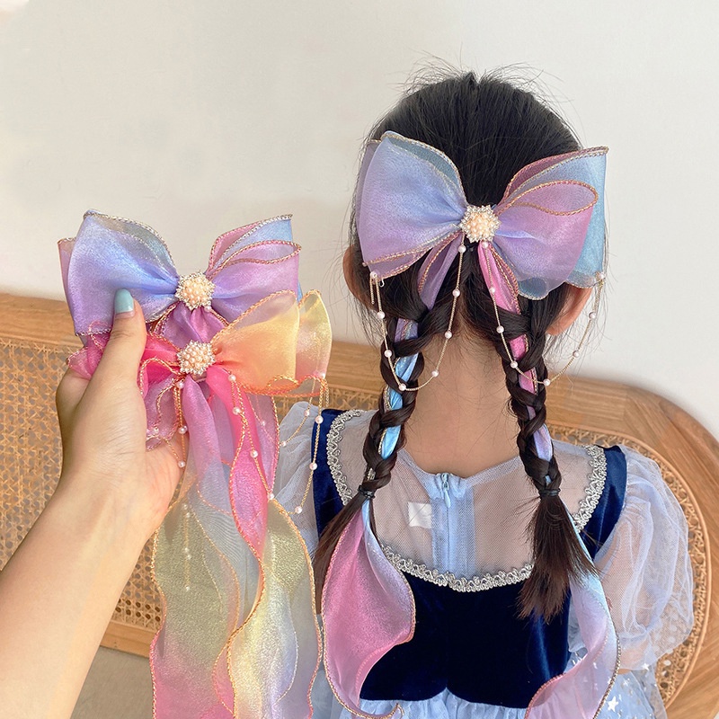 Kẹp Tóc Nơ Đính Ngọc Trai Đáng Yêu Cho Bé Gái