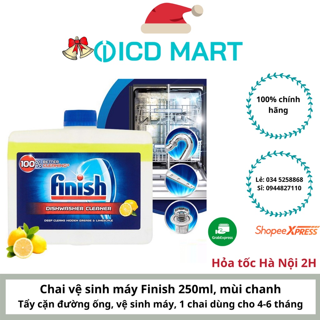 Finish dung dịch vệ sinh máy rửa bát chai 250ml, tẩy cặn canxi, giao màu ngẫu nhiên