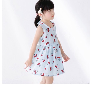 Váy bé gái xanh chery đỏ