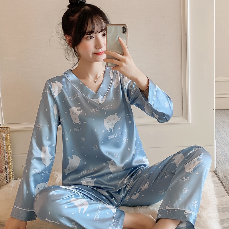 Bộ đồ ngủ đồ nữ dài tay,pijama chất lụa mềm mịn hoạt hình C31 | BigBuy360 - bigbuy360.vn