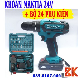 Máy khoan pin bê tông bắt vít makita 24v - 3 chức năng- 2 pin 4ah - khoan sắt, gỗ, bắn vít