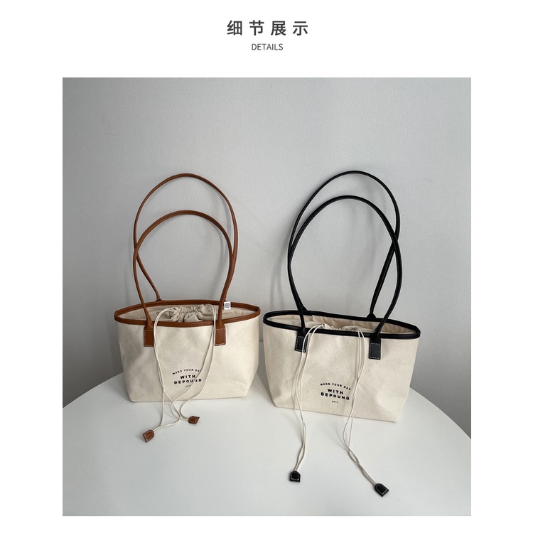 Túi Dây Rút Vải canvas In Chữ Phong Cách Hàn Quốc Thời Trang Mùa Hè Mới 2021 Cho Nữ