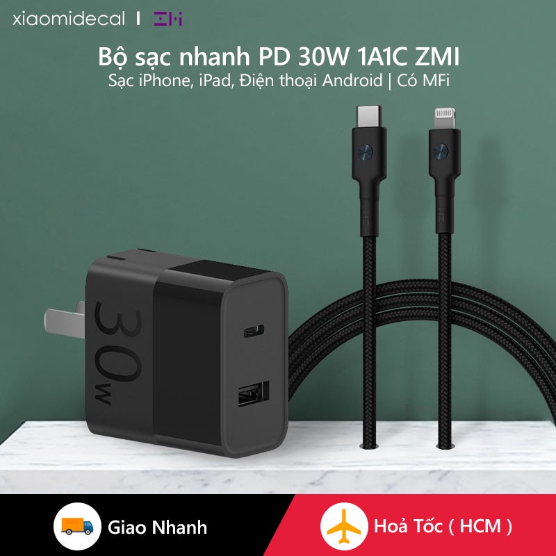 Bộ sạc nhanh PD 30/20W (1A1C), Chuẩn MFi, Hỗ trợ sạc iPhone, iPad, điện thoại Android