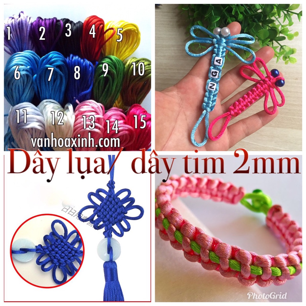 🌿🌿 Dây tim 2mm dây lụa se dù mềm bóng trơn Satin cord đan vòng tay thắt nút Trung Quốc đồng tâm kết
