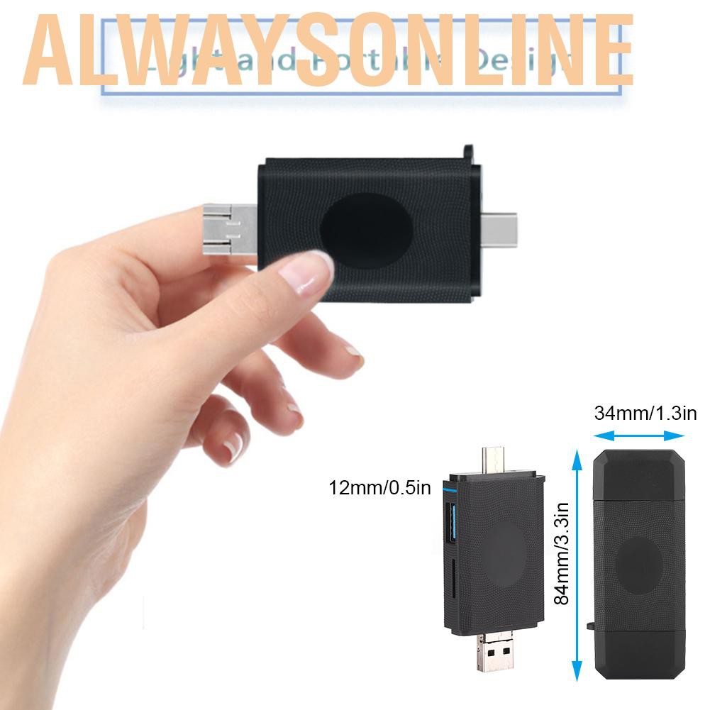 Alwaysonline 6 in 1 USB3.0 Type-C Memory Card Reader OTG Micro USB for Mobile Phone Laptop PC