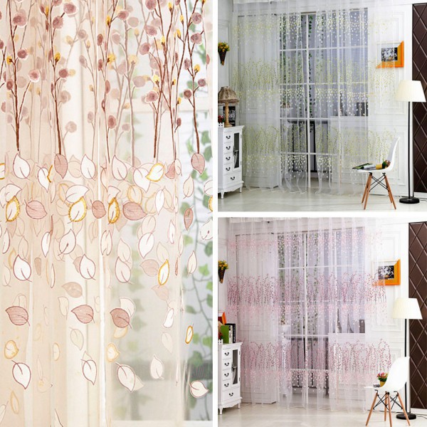 Rèm cửa vải voan 39.37" x 106.3" họa tiết hoa độc đáo đẹp mắt