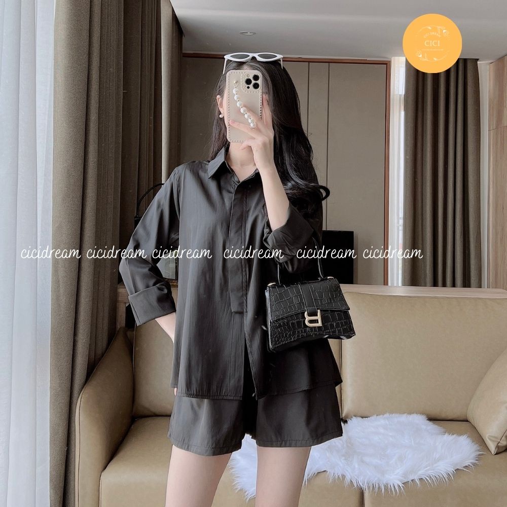 Set bộ sơ mi  chui , chất đũi mix quấn short đũi nhẹ nhàng màu trắng