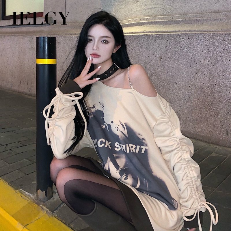 IELGY Áo sweater dáng rộng thời trang sành điệu cho nữ