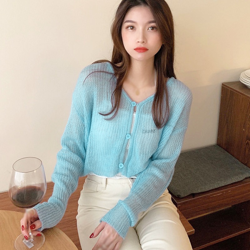 Áo cardigan dệt kim tay dài màu sắc đơn giản phong cách Hàn Quốc thời trang retro cho phái nữ