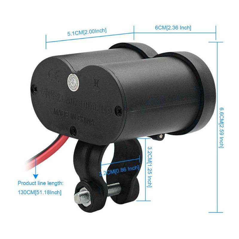 Tẩu sạc USB 12V gắn tay lái xe mô tô chống thấm nước có công tắc tiện lợi