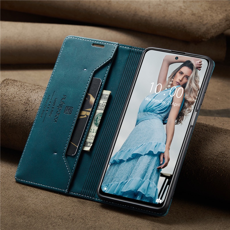 Bao Da Pu Điện Thoại Nắp Lật Kèm Ngăn Đựng Thẻ Màu Xanh Dương Cho Redmi Note 10 Pro 9 8 Pro 9s 10t Pro Lite Vỏ