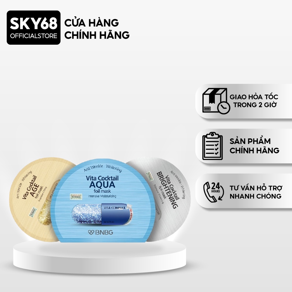 Combo 3 mặt nạ dưỡng da BNBG Vita Cocktail Foil Mask 30ml x 3 (AQUA, AGE, Brightening)