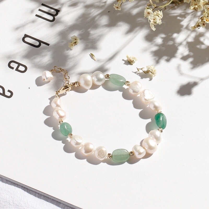 Vòng tay hạt dẹt 8ly mix đá xanh