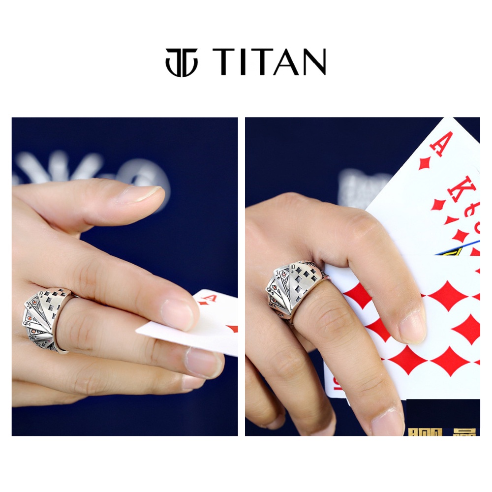 Nhẫn nam nữ Thần Bài, nhẫn họa tiết unisex freesize Titan Shop, ring bộ bài sảnh tiến JQKA màu bạc thời trang không gỉ