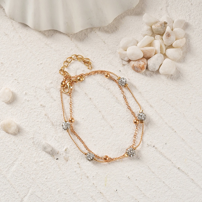 Lắc Chân Hai Lớp Đính Pha Lê Phong Cách Boho Đơn Giản Dễ Điều Chỉnh
