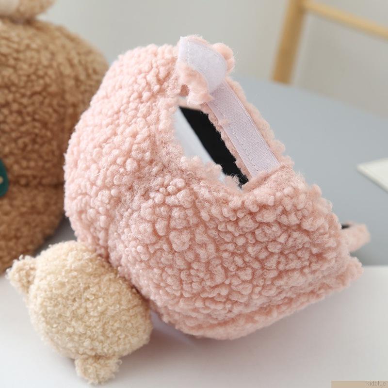 Mũ lưỡi trai lông cừu giữ ấm mùa đông in hình gấu hoạt hình dễ thương cho bé 2-6 tuổi