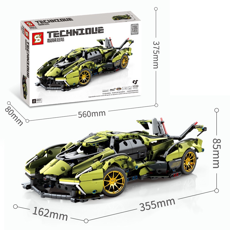 Đồ Chơi Lắp Ráp Kiểu LEGO Technic Siêu Xe Lamborghini V12 GT Điều Khiển Từ Xa RC No.SY8553 Với 1039 Mảnh Ghép