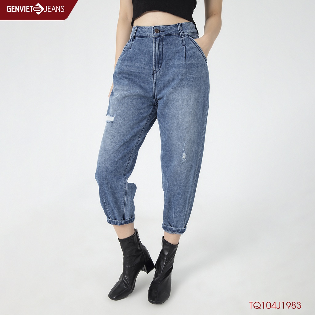 Quần Dài Jeans Nữ Col Thụng Mài Xước GENVIET TQ104J1983