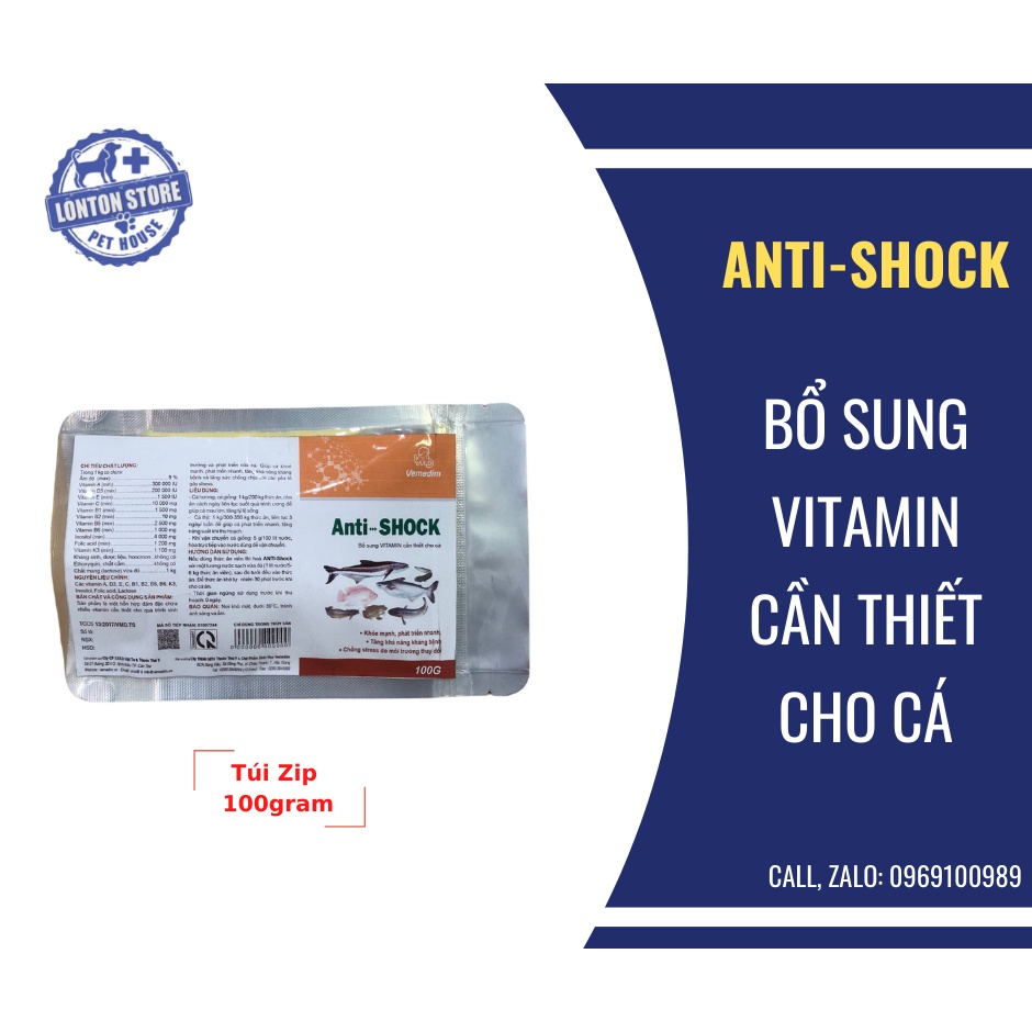 [Dùng thử] Gói 100gram VEMEDIM Anti-Shock cá bổ sung vitamin tăng đề kháng, giúp cá khỏe, lon 1kg Lonton store&amp; Vemedim