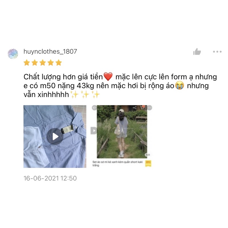 Set áo sơ mi kẻ xanh mix quần sooc kaki trắng Mitstore