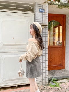 Áo len cổ tim đan dây lưng