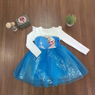 Váy Elsa cho bé dài tay màu xanh