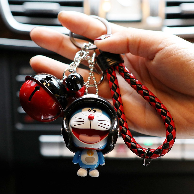 Móc khóa hoạt hình Doraemon đội mũ bảo hiểm dễ thương dùng làm quà tặng, dây treo balo túi xách ví cầm tay