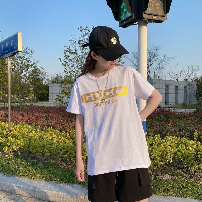 Áo Thun Ngắn Tay In logo GUC Kèm Thẻ Thời Trang Cho Nam Nữ