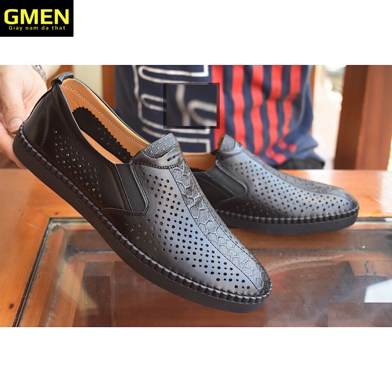 Giày da nam cao cấp da bò mềm mại laze lỗ thoáng khí đế cao su êm chân bảo hành 1 năm