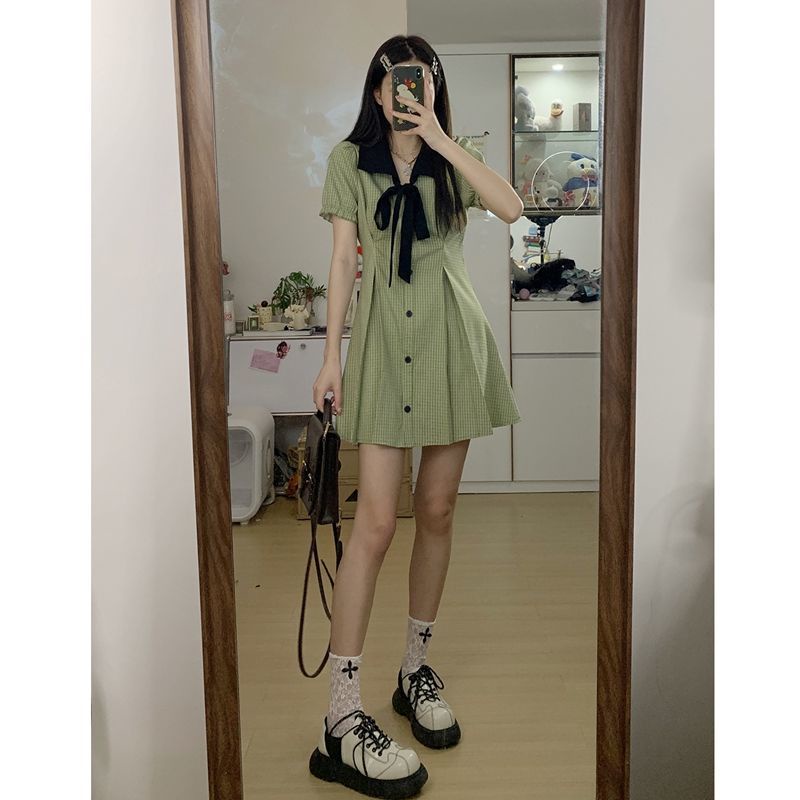 Đầm Chữ A Tay Ngắn Dáng Ôm Thời Trang Mùa Hè Màu Xanh Lá Cho Nữ