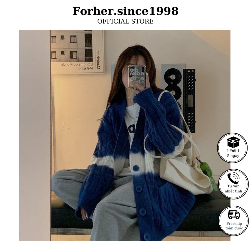 Áo len cadigan loang màu, áo Forher.since1998