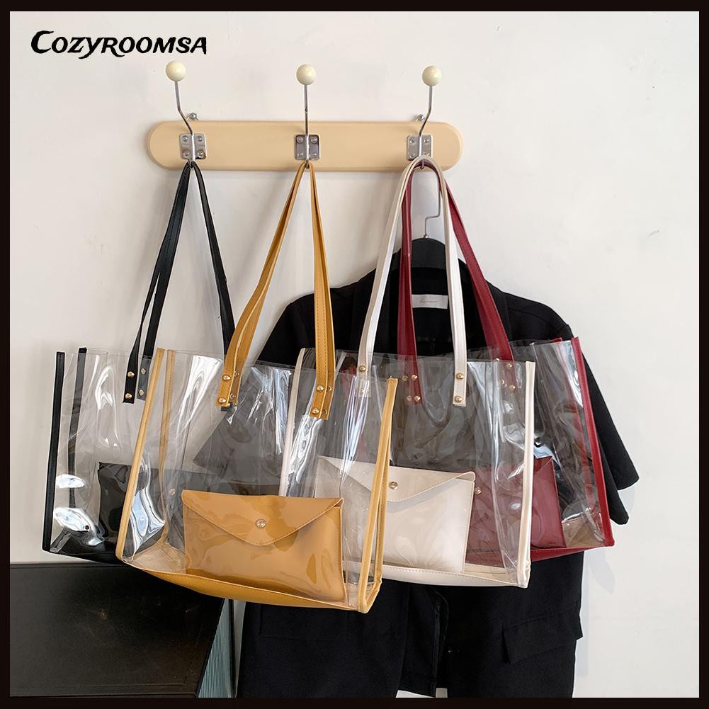 Fashion Women Clear Composite Bags Shoulder Bag Pure Color Pouch Handbags