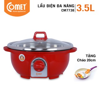 Combo nồi lẩu điện đa năng và chảo chống dính ceramic 20cm COMET - CM7738 & CH11-20