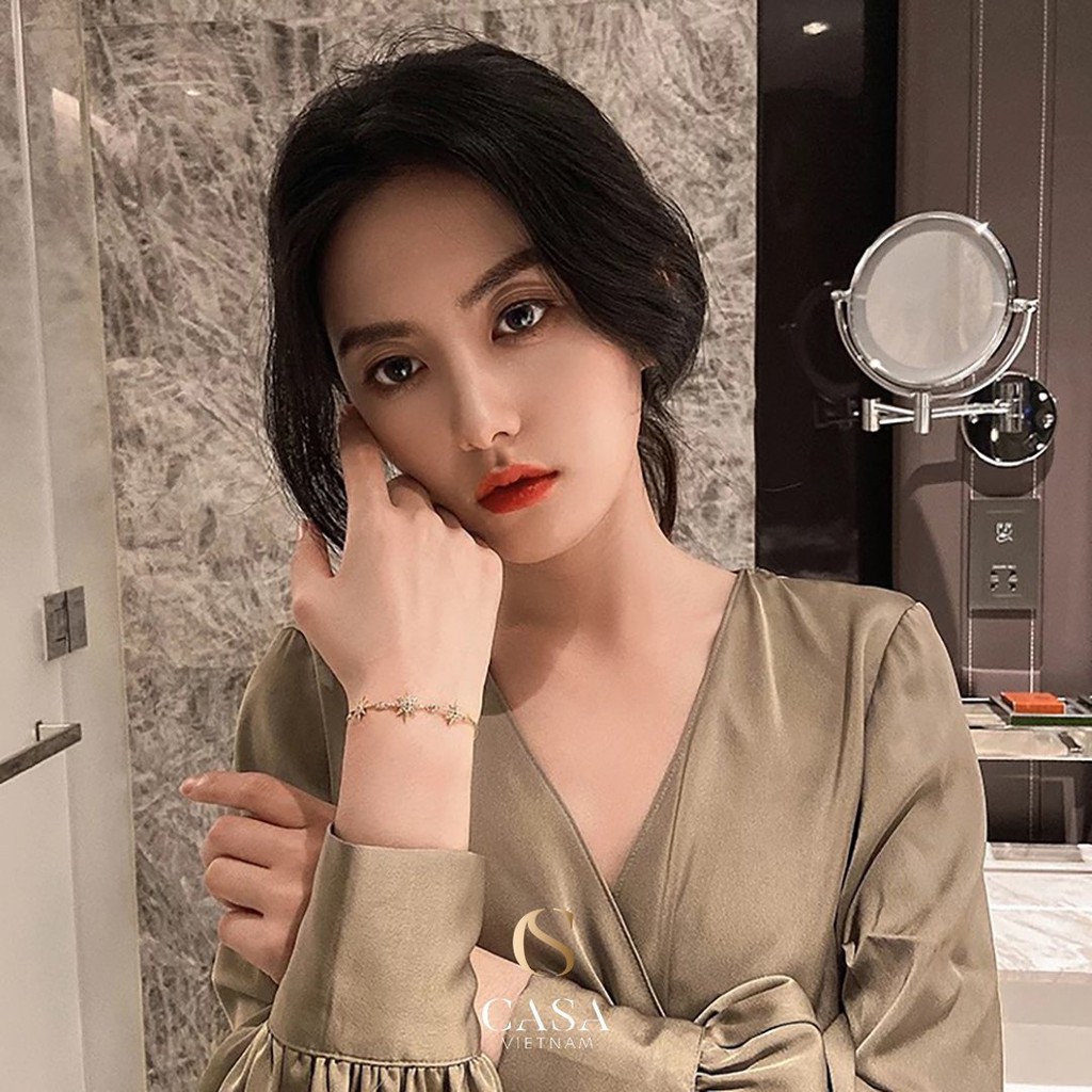 CASA Lắc tay Bạc 925 Hình ngôi sao có đính đá cho nữ CASAB001