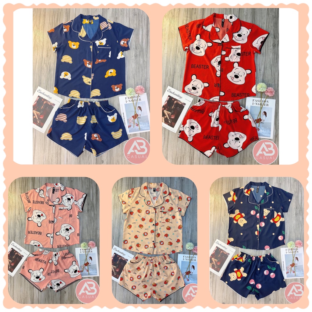 Đồ Bộ Pyjama Lụa Đùi Cho Nữ Hình Cute VNXK ABCASUAL MPĐ1
